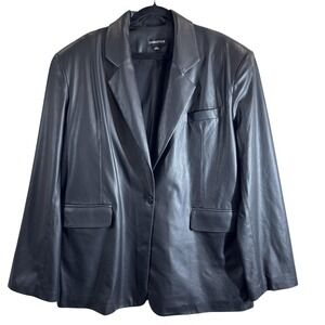 LAMARQUE‎ Blazer Womens M/L Black Vegan Leather One Button Notch Lapel Oversized
